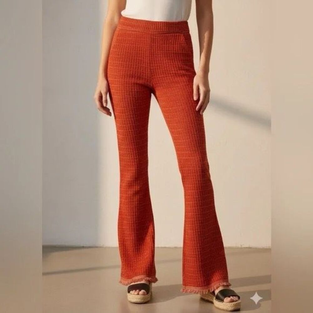 Zara Orange Textured Knit Flare Pants - Picture 1 of 15